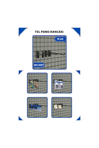 Tel Pano Kancası 15 Cm Siyah Raf Askısı Raf Kancası Mağaza Düzenleme 350 Adet