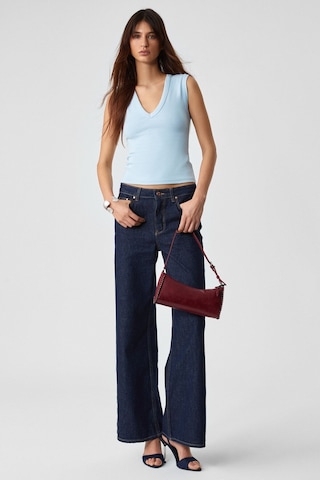 GRIMELANGE Lescosa Kadın Slim V Yaka Kolsuz Mavi T-shirt Mavi