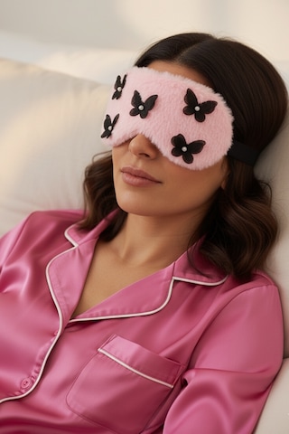 Caş Dekorasyon Pembe Renk Kelebekli İncili Peluş Uyku Bandı Pembe