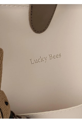 Lucky Bees Desenli Kadın Büyük Boy Sırt Çantası El Ve Omuz Çantası Ayıcıklı Maskot Açık Taba - Krem