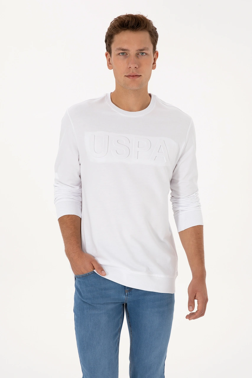 U.S. Polo Assn. Erkek Regular Fit Bisiklet Yaka Beyaz Basic Sweatshirt 50307793-VR013