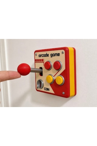 Arcade Atari Oyun Kumandası Görünümlü Duvar Prizi - Anahtar Çerçevesi Kapağı - Mini Joystick Dekoratif Anahtar 001