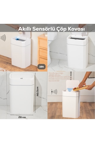 Porsima Me02 Sensörlü 18 Lt Çöp Kutusu Banyo Mutfak Çöp Kovası
