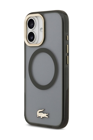 Apple Uyumlu iPhone 17 Kılıf Lacoste Lisanslı M-safe Şarj Özellikli Gold Timsah Logolu Buzlu Kapak Siyah Siyah