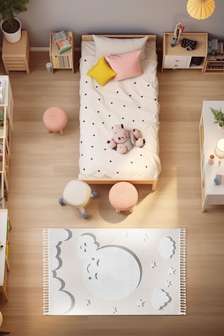 Sparkle Krem Gri Anne Çocuk Bulut Figürlü Çocuk Odası Halısı 133x Gri