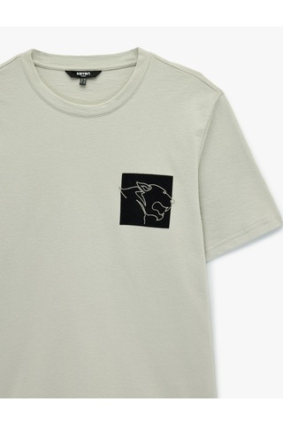 Koton Regular Fit Kısa Kollu Pamuklu Nakışlı Bisiklet Yaka Tişört Gri 6sam10105mk Gri