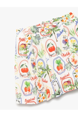 Koton Pileli Meyve Desenli Fiyonklu Pamuklu Etek Ekru Desenli 5skg70104aw Ekru Desenli