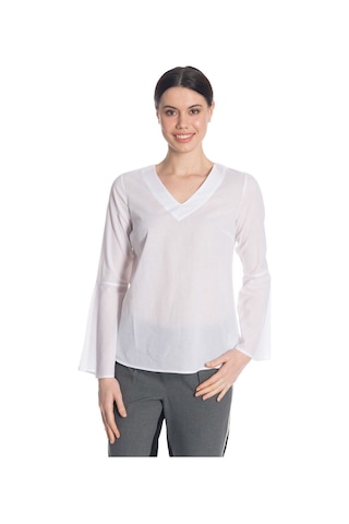 Bulalgiy Kadın Beyaz Kolları Volan Bluz - Bga183457 Beyaz