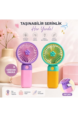 Talky Şarjlı Mini El Fanı Usb Taşınabilir Sessiz Masaüstü Vantilatör 3 Kademe Soğutucu Pervane Multicolor Karı