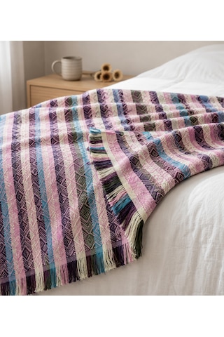 Dokuma Pike Çiftkişilik 200x220 Çok Amaçlı Bohem Yatak Örtüsü Berry Mix