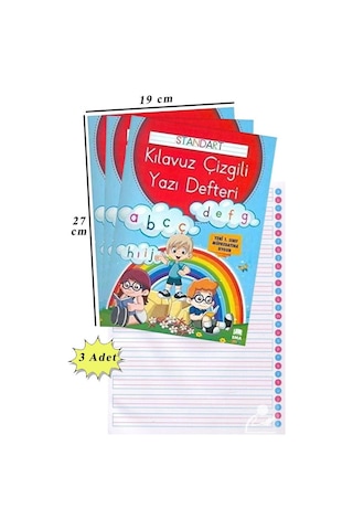 Güzel Yazı Defteri A4 Boy 19x27 CM 24 Yaprak 3 Adet Standart Çizgili Yazı Defteri Dik Temel Harflerle 1. Sınıf