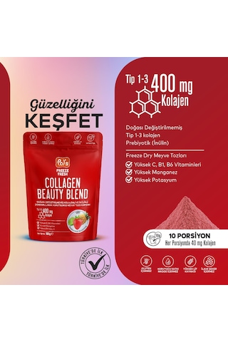 Pol's Freeze Fresh Beauty Blend 100 G, Dondurularak Kurutulmuş Meyve Tozu, Kolajen, İnülin, Yüksek Lif, Manganez
