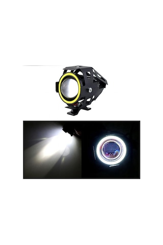 Astraled U7 Motosiklet Sis Farı, Mercekli, Büyük Kafesli, Sarı Angel Işıklı Led