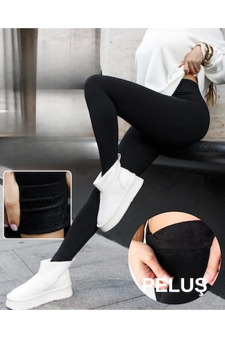 Kadın Yüksek Bel Şardonlu İç Astar Termal Tayt Esnek Fit Kışlık İçlik Spor Tayt siyah