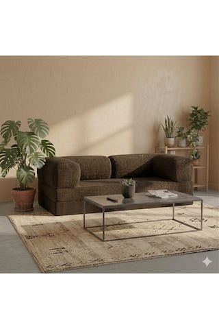 Herev 160x80 Sünger Koltuk İki Kişilik Kanepe Yataklı Yıkanabilir Kadife Kumaşlı Kahve