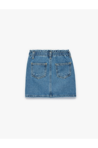 Koton Pamuklu Kelebek Desenli A Kesim Cepli Mini Denim Etek Orta İndigo 6smg70002ad İndigo