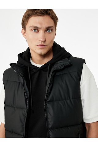 Koton Fermuarlı Cep Detaylı Slim Fit Dik Yaka Şişme Yelek Siyah 6wam20146hw