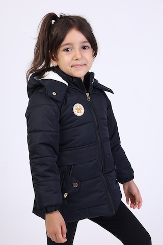Toontoy Kids Toontoy Kız Çocuk Su İtici Kapüşonlu Fermuarlı Cepli Mont - İçi Suni Kürklü Siyah