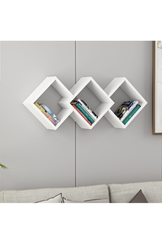 Galaxy Duvar Rafı Ahşap Siyah - Beyaz Beyaz