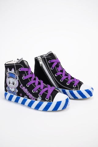 Scarpe Magiche Labubu Desenli Keten Bilekli Fermuarlı Çocuk Sneaker 31-35 Numara Arası Işıksızdır Siyah