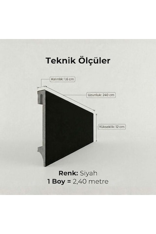 Espumo Kompozit Süpürgelik 12 cm Siyah | Suya Dayanıklı Parke Duvar Süpürgelik 2,40 m ESP506