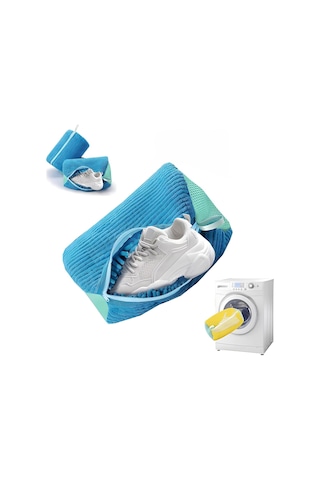 Ayakkabılar İçin Özel Çamaşır Makinesi Deformasyon Önleyici Yıkama Torbası Mavi