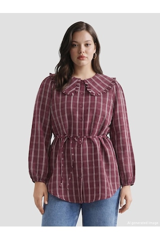 LC Waikiki Bordo Bebe Yaka Ekose Kadın Gömlek Tunik