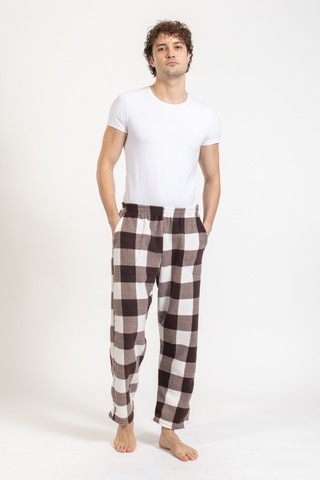 Erkek Polar Kışlık Eşofman Alt Desenli Tampap Polar Alt- 1060 Krem