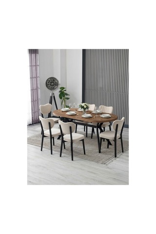 Nova Ahşap Yemek Masası Takımı 6 Adet Elma Sandalye/ 90x170 Cm Yemek Masası Bej Bej