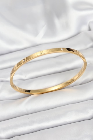 Zarif Kadın İçin Golden Çelik Zirkonlu 65mm İnce Kelepçe Bileklik Gri