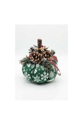 Yılbaşı Temalı Yeşil Kar Taneli Dekoratif Balkabağı Yeni Yıl Konseptli Kabak 20x15cm Yeşil4567ı