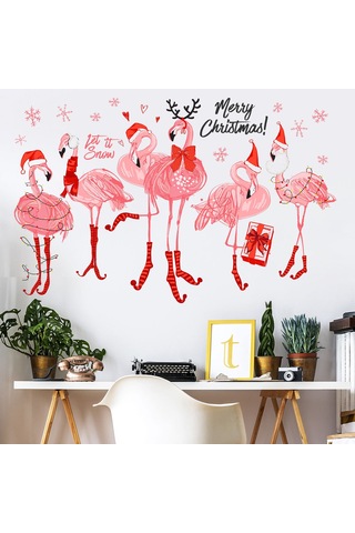 Noel Flamingo Yaratıcı Duvar Etiketi Kızlar Yatak Odası Oturma Odası Ofis Duvar Dekor Yapışması Ve Soyulması Kolay Çok Renkli