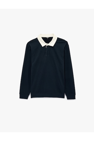 Koton Regular Fit Şardonlu Renk Kontrastlı Düğmeli Polo Yaka Sweatshirt Lacivert 6sam70014mk Lacivert
