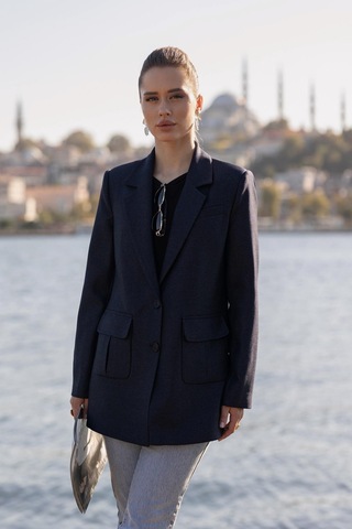Torba Cepli İki Düğmeli Yünefekt Ceket Lacivert Lacivert