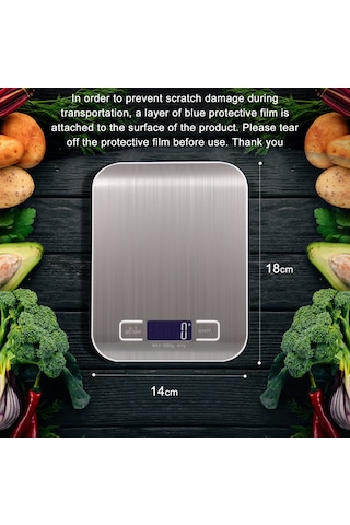 Springsun Gümüş Mutfak Terazi, 10kg/1g Hassasiyet, Şarjlı + Pilli, Abs+paslanmaz Çelik, 4 Ölçüm Birimi G, Kg, Lb, Oz Gümüş