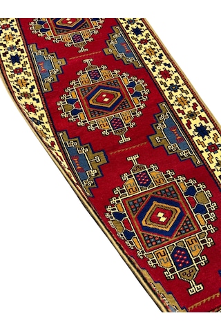 El Dokuma Sıfır Obruk Halısı 85x200 Kök Boya Yolluk %100 Yün Halı Kırmızı