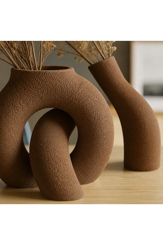 Northcity 3d Baskı Interlocking Vazo - İç İçe Geçen Dekoratif Vazo-kahverengi Eskitme - Kahverengi