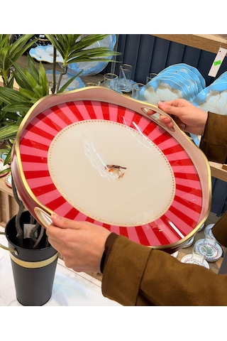 Lüks Akrilik Yuvarlak Tepsi Bird Qush Flora Edition 40 5-5519 Çok Renkli