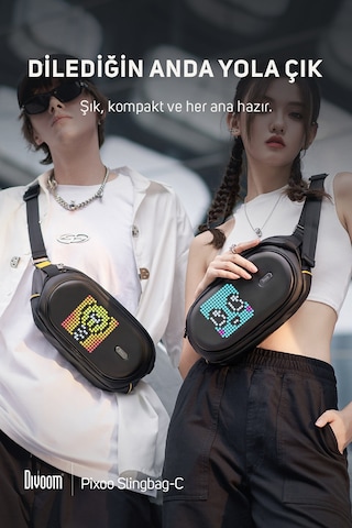 Divoom Pixoo Slingbag-c Siyah Ledli Ekran App lü Bel Çantası-cross Body, Çapraz Çanta Siyah