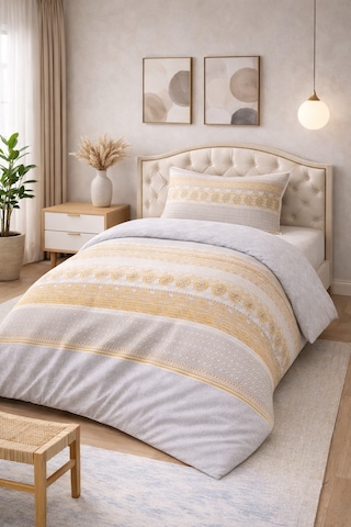 Soft Dream Desenli Pamuklu Tek Kişilik Nevresim Takımı Sarı