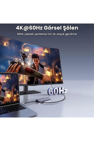 Ugreen CM512 Type-C to PD 100W HDMI RJ45 USB SD Micro SD Dönüştürücü Hub
