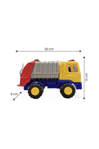 Sürtmeli 20cm 3 Parça Aksesuarlı Çöp Kamyonu İş Makinası Temalı Eğitici Oyuncak Araba Çok Renkli
