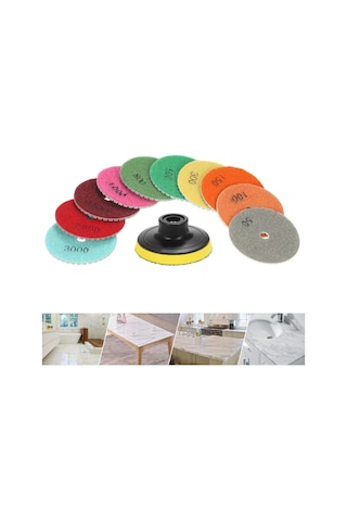 Youtek 10 Adet 3 İnç Elmas Islak Parlatma Pedi + 1 Adet Taban Pedi - Mermer, Granit, Seramik Ve Beton İçin