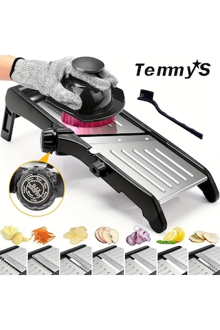 Dashanshop 1 Adet Sebze Doğrayıcı Ayarlanabilir Bıçaklı Mutfak Rende Julienne Kesici Meyve Patates Domates Soğan With Brush Gloves Fırça Eldiven 1 Parça
