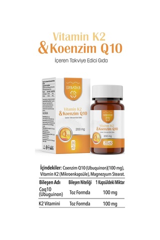 Erbatab Vitamin K2 Ve Koenzim Q10 30 Kapsül
