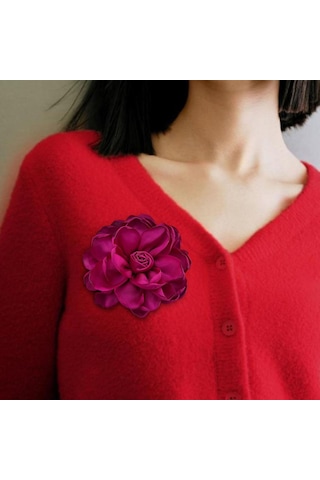 Homyl Anne, Nedime, Düğün İçin Giysilere Uygun Çiçek Broş Kırmızı
