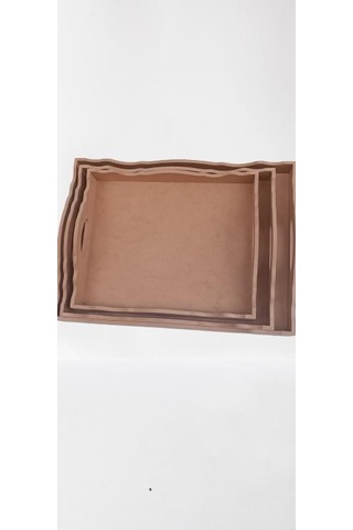 Hobi Dekoratif Tepsi Seti Üçlü Model Ham Ahşap Mdf El Yapımı