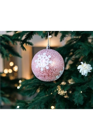 Yılbaşı Süsü Kar Taneli 2'li Top Pembe 10 Cm
