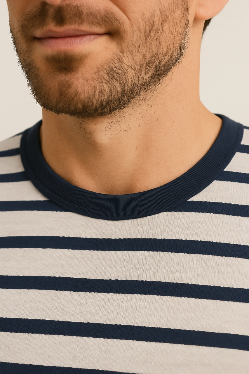 Erkek Pamuklu Lacivert Çizgili Şort Takım Ke30326 Lacivert - Beyaz