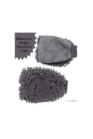 Çift Taraflı Mikrofiber Yıkama Eldiveni - Makarna Ve Sünger Yüzeyli Gri 1 Adet